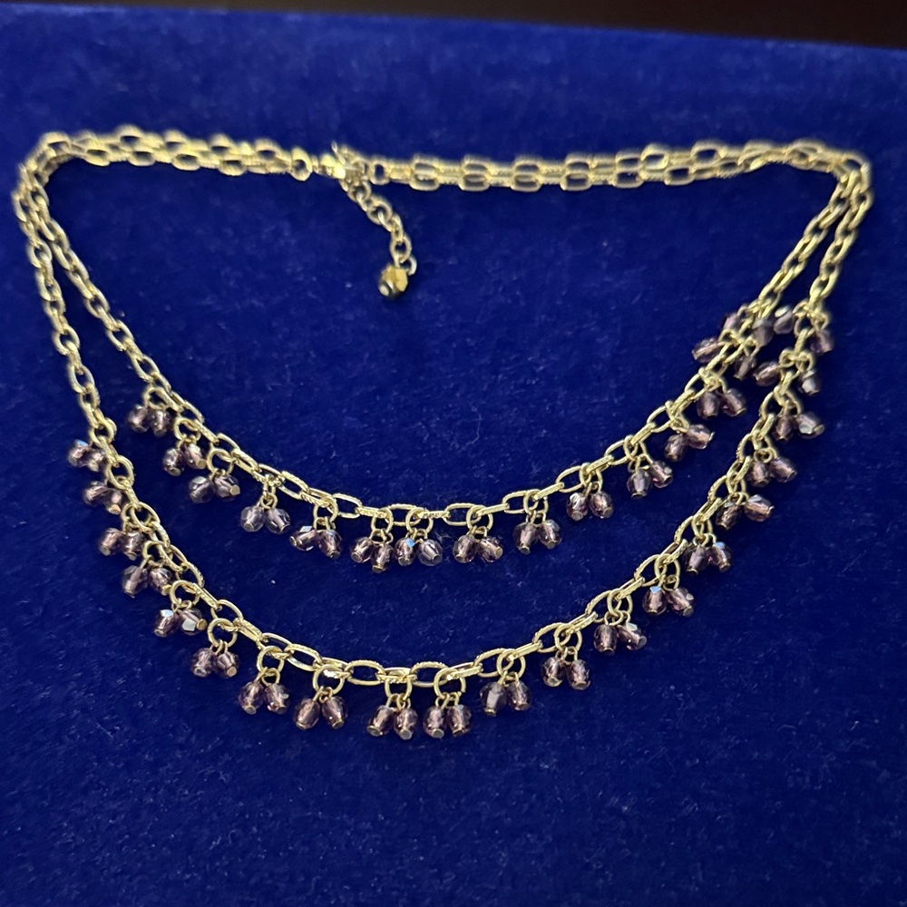 Elegant Gold toned chin with Purple beads Women's 2 layered Necklace
